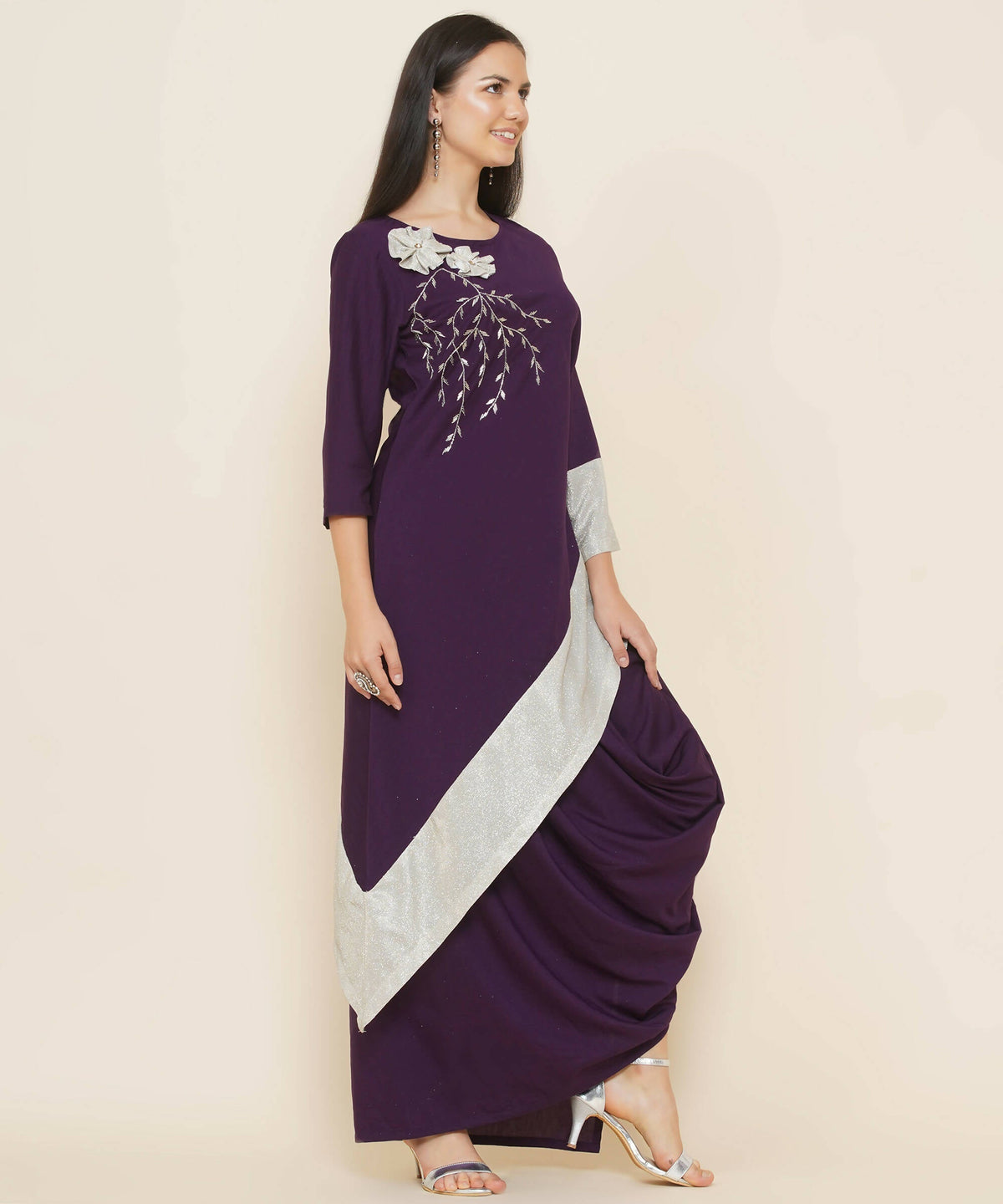 Women Republic Purple Assmetrical Kurta With Cowl Dhoti | Grocsy