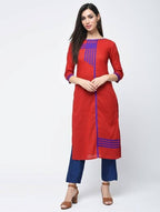 Aniyah Cotton Red Color Straight Kurta With Patchwork (AN-108K) | Grocsy