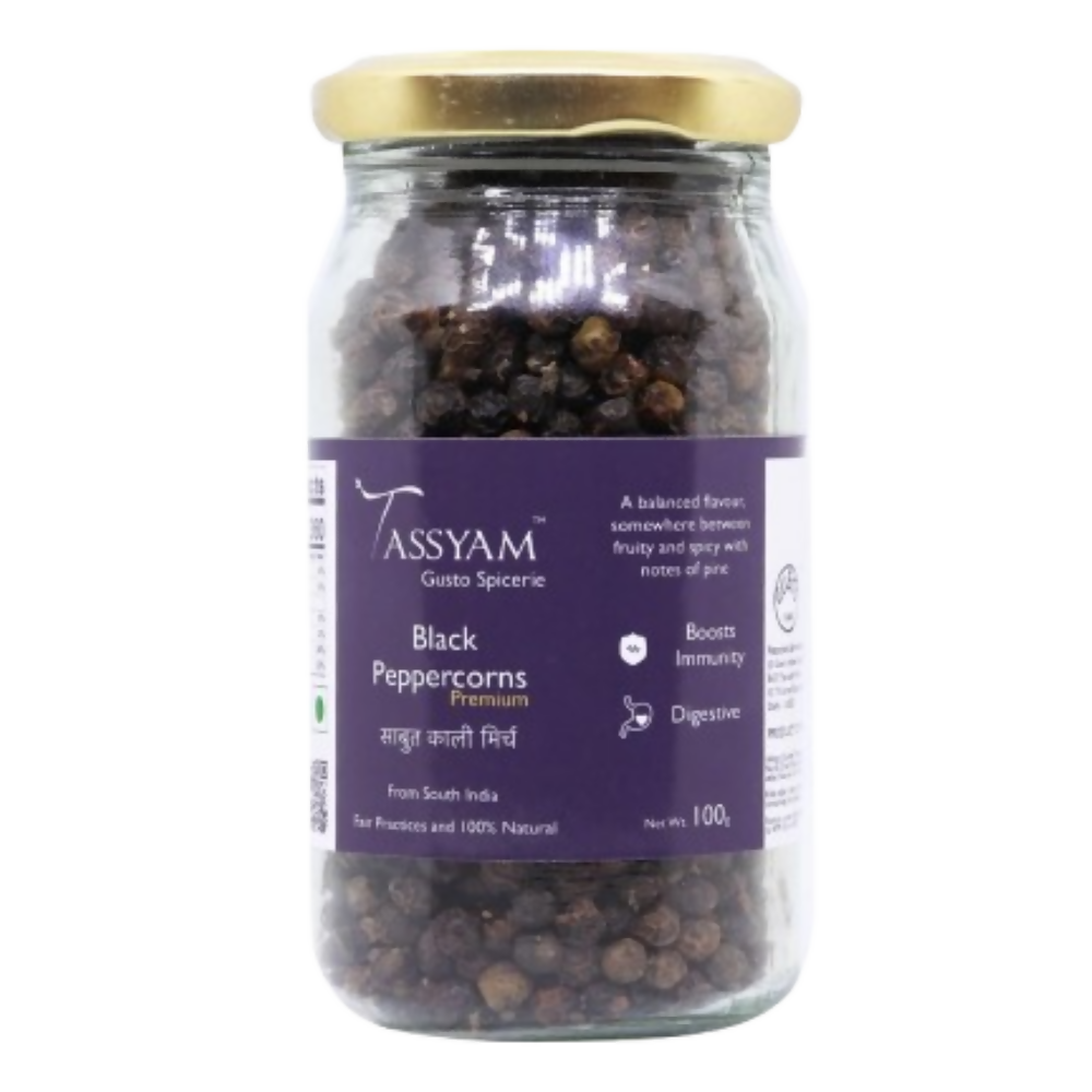 Tassyam Organics Fine Black Peppercorn | Grocsy