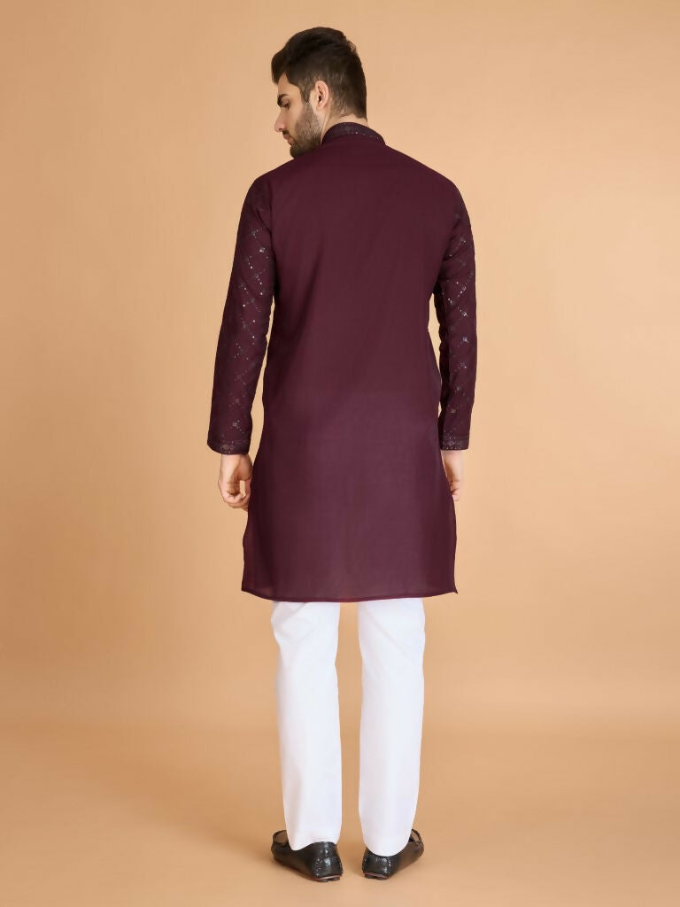 Vastranavya Maroon Exclusive Festival Wear Viscose Silk Thread & Sequence Embroidered Work Kurta with Dupatta | Grocsy