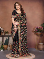 Teeya Creation New Latest Party Wear Lucknowi Soft Silk Saree-Black | Grocsy