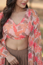 Vastranavya Latest Fancy Party Wear Lehenga Choli With Shrug - Peach | Grocsy