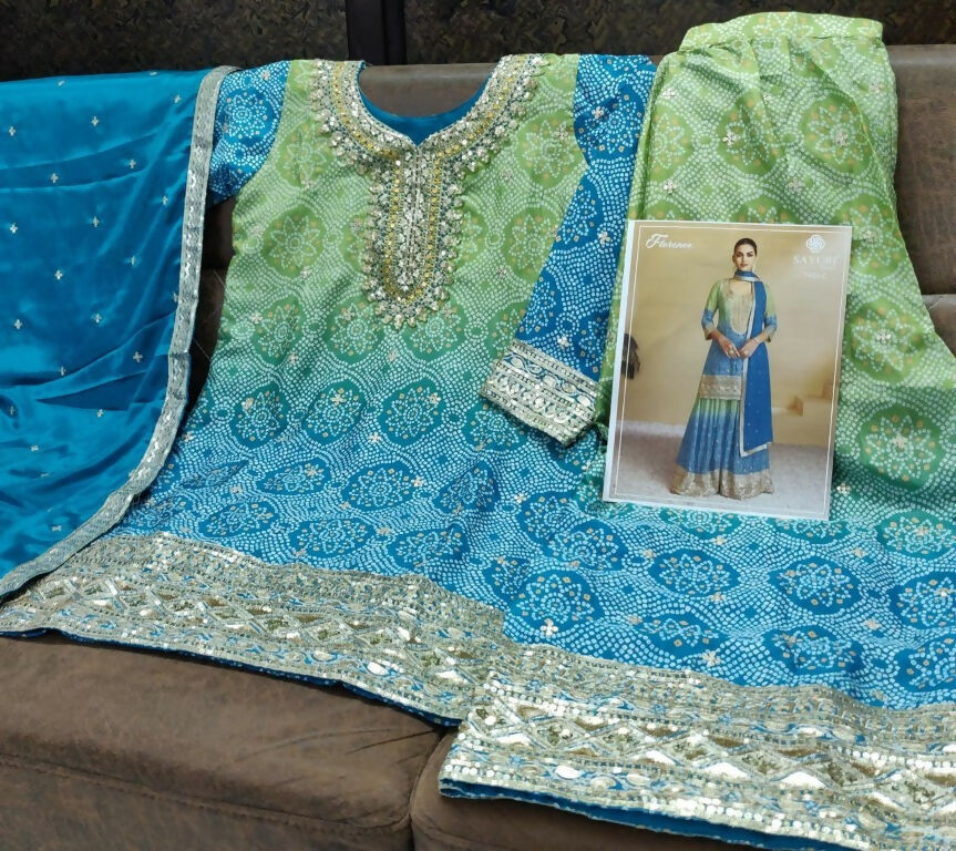 Vastranavya Bandhej Printed Chinon Chiffon Embroidered Sequins Pakistani Suit | Grocsy