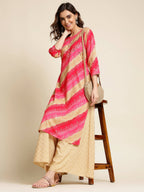 Pink Rayon Floral Printed Straight Fit Kurta - Prasuti | Grocsy