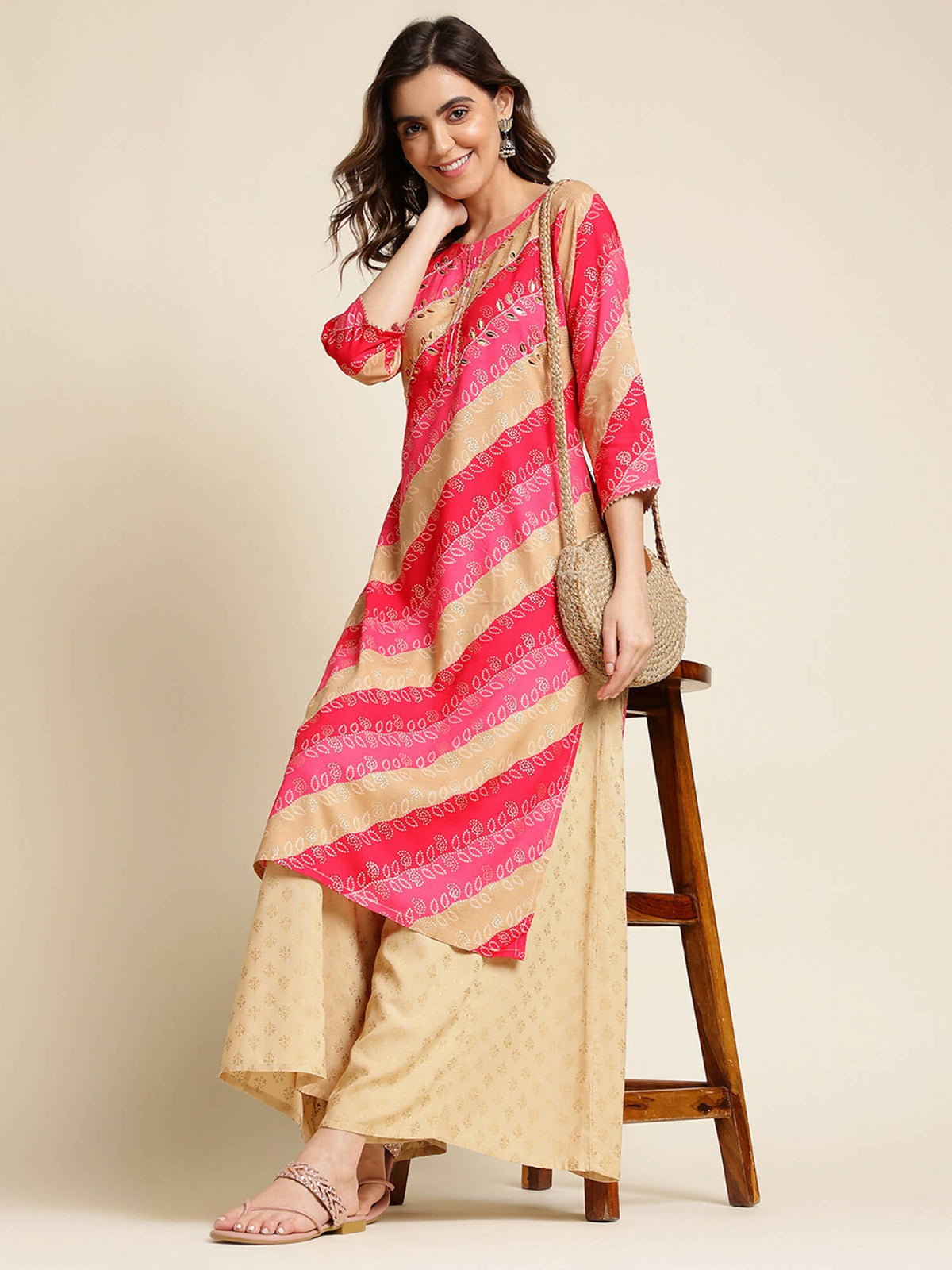 Pink Rayon Floral Printed Straight Fit Kurta - Prasuti | Grocsy
