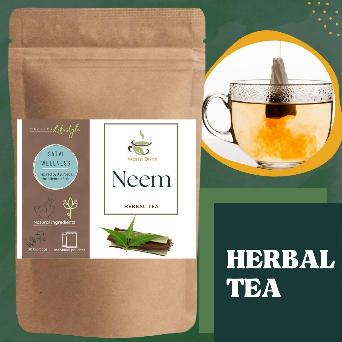 Satvi Wellness Neem Herbal Tea Bags | Grocsy