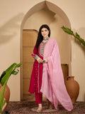 Joban Fashion Embroidery Red Vichitra Silk Kurta Set | Grocsy