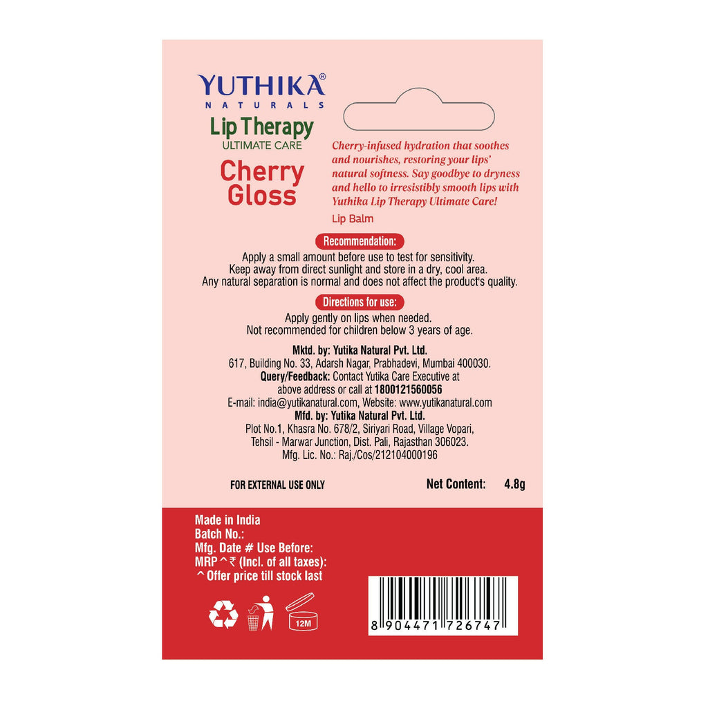 Yuthika Moisturizing Lip Balm – Cherry Gloss | Grocsy