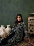 Sangria Printed V- Neck Antalkali, Dupatta & Dupatta Set | Grocsy