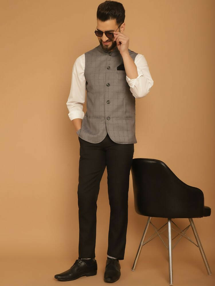Even Apparels Nehru Jacket With Welt Pockets - Grey | Grocsy
