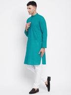 Even Apparels Green Pure Cotton Men's Kurta With Band Collar | Grocsy