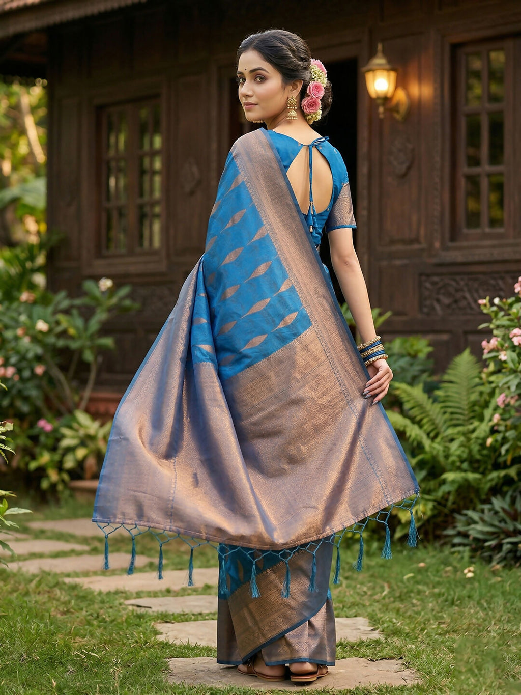 Shree Shyam Fashion Blue Silk Blend Saree | Grocsy