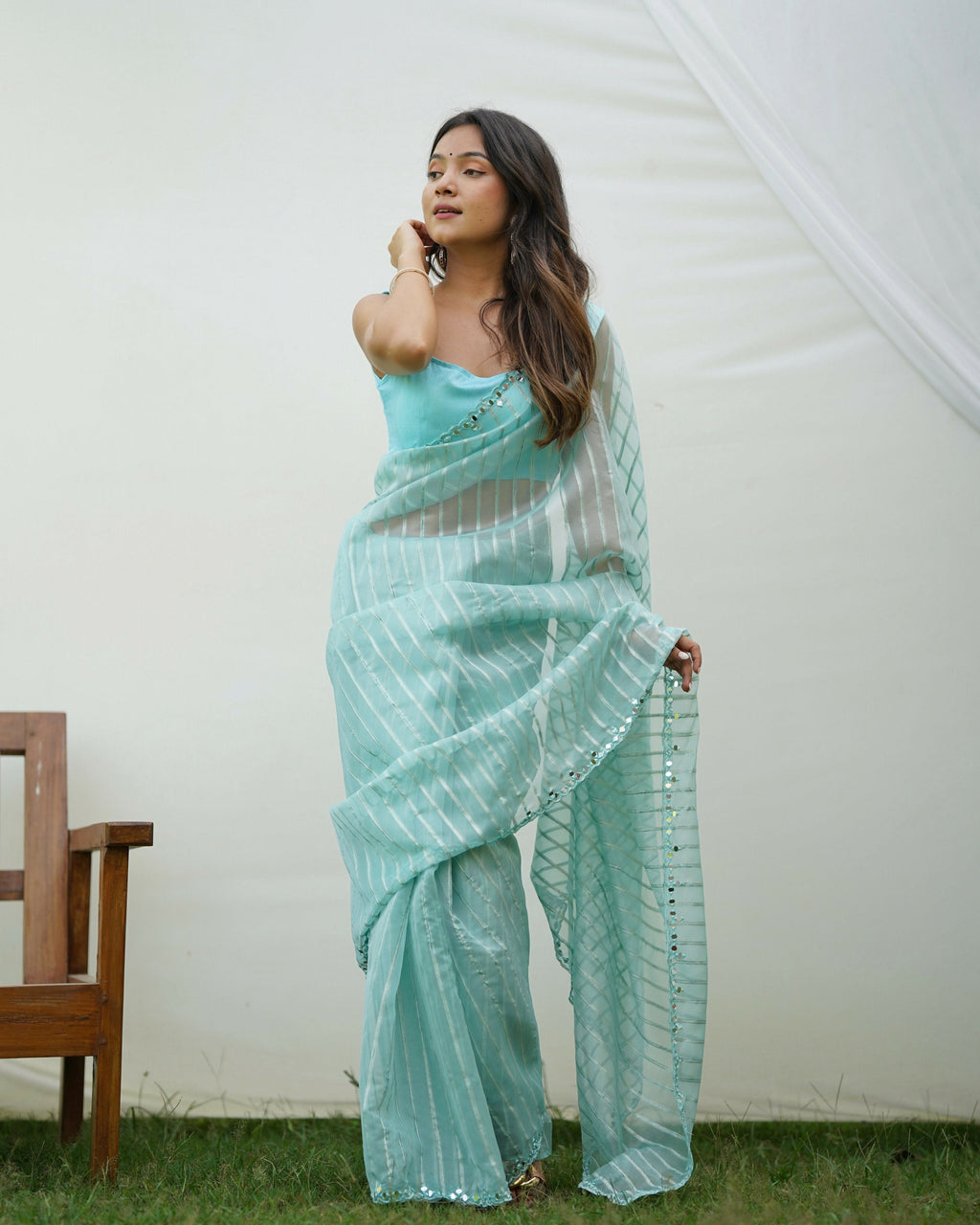 Vamsee Vijaysitara Sky Organza Saree | Grocsy