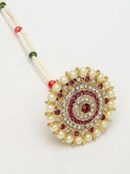 NVR Women's Gold-Polished CZ Stone-Studded Borla Maang Tikka | Grocsy