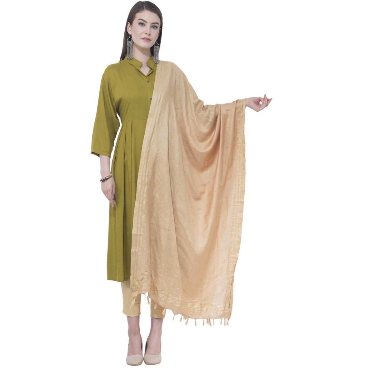 A R Silk Copper Color Golden border Cotton Dupattas and Chunnis | Grocsy