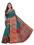 Vamika Banarasi Cotton Silk Rama Green Weaving Saree | Grocsy