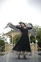 Aayaa Designer Embroidery Zari Sequins-Work Faux Blooming Georgette Suit - Black | Grocsy
