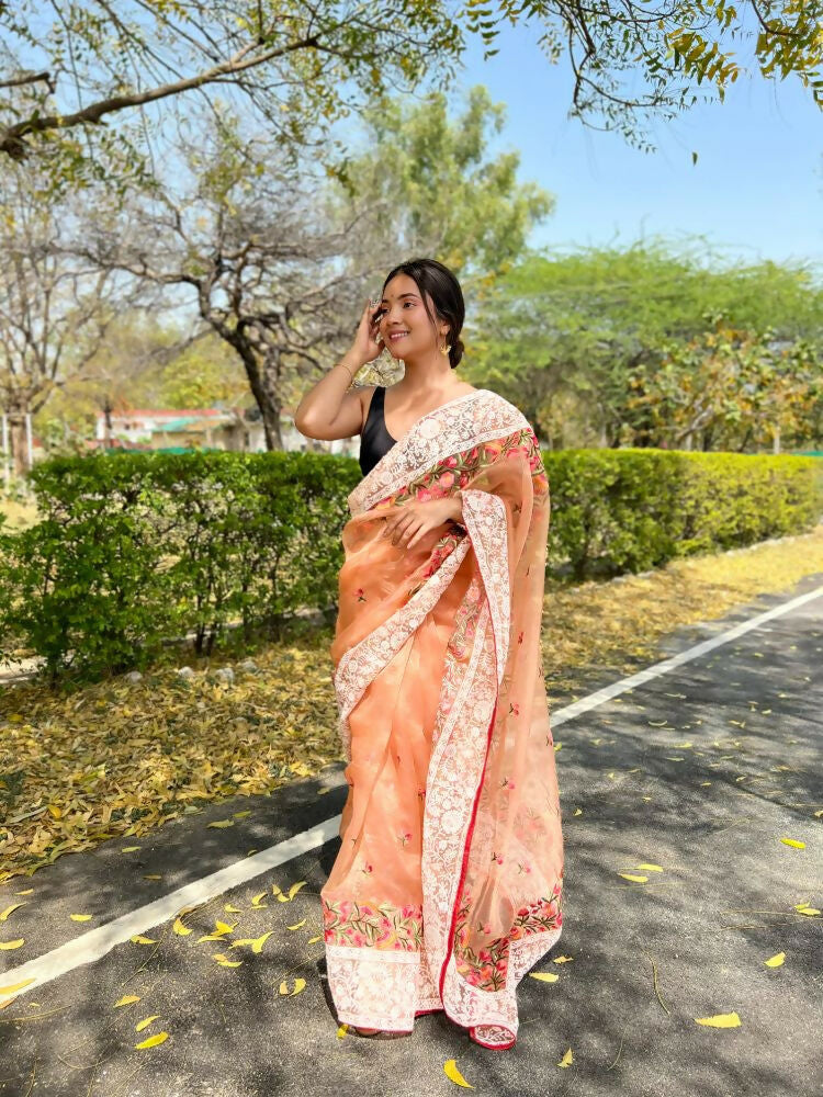 Vamsee Riddhi-Siddhi -1 Orange Organza Saree | Grocsy