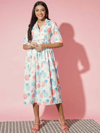 Myshka Women Multi Floral Rayon A-Line V-Neck Dress | Grocsy