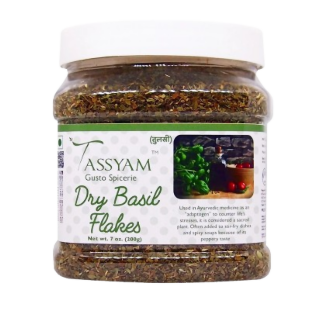 Tassyam Organics Dry Basil Flakes | Grocsy