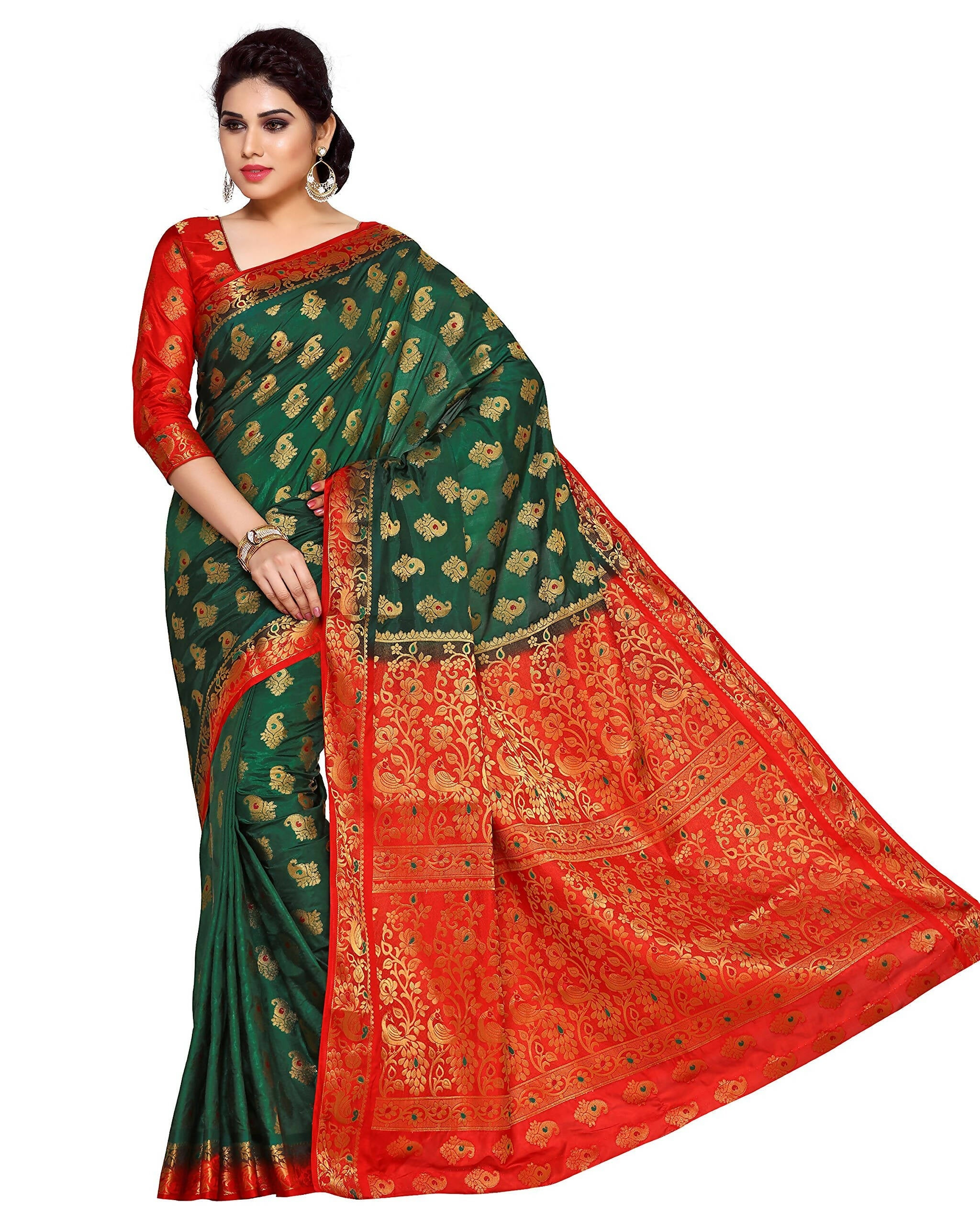 Mimosa Women's Green Kanchipuram Art Silk Saree | Grocsy