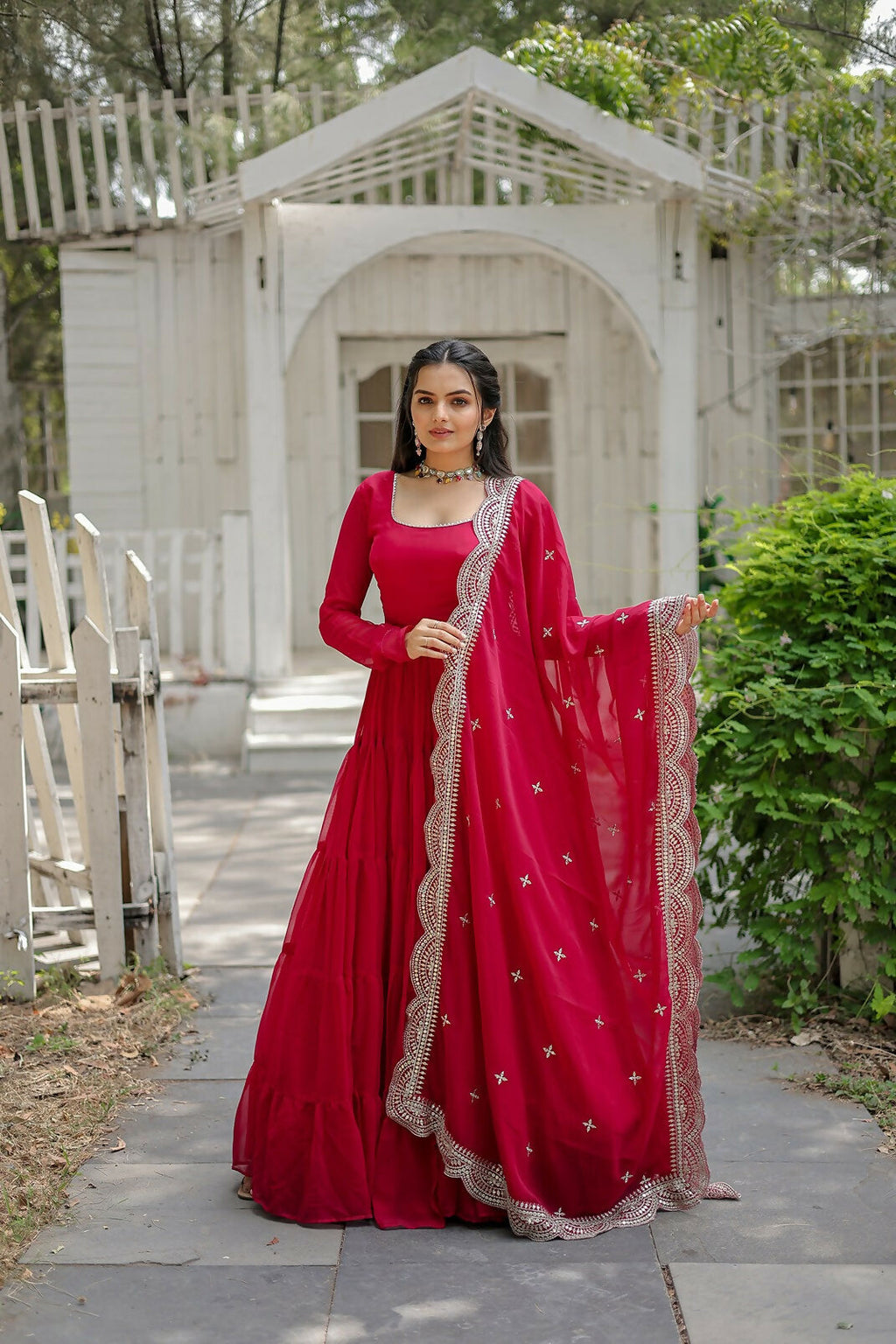 Joban Fashion Pink Georgette Sequence Embroidery Work Kurta Set | Grocsy