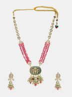 Ruby Raang 22k Gold Polished Long Multi Kundan Necklace With Earrings | Grocsy