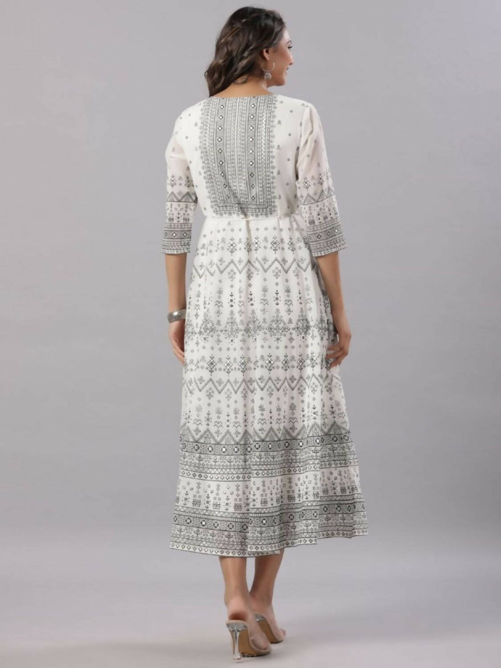 Juniper Women Off-White Georgette Flared Maxi Dress | Grocsy