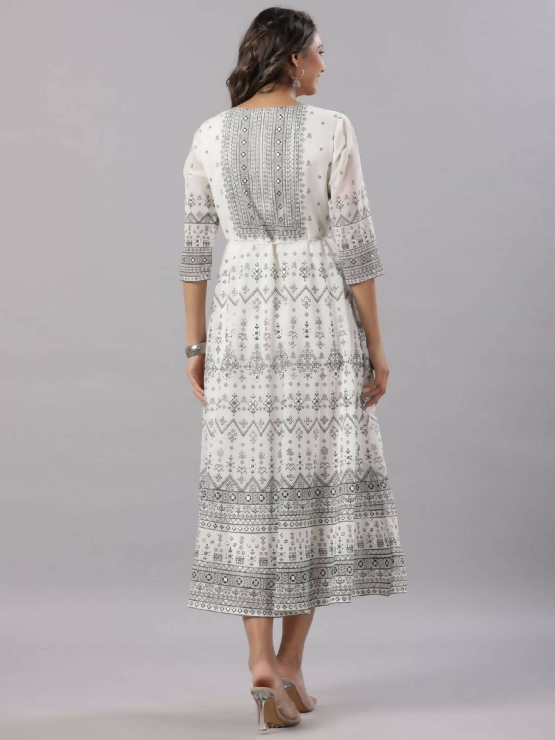Juniper Women Off-White Georgette Flared Maxi Dress | Grocsy