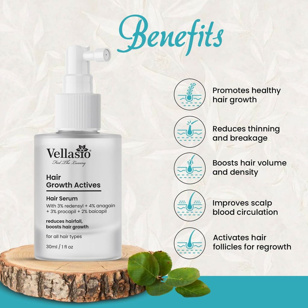 Vellasio Hair Growth Serum Actives - 3% Redensyl, 4% Anagain, 3% Procaoil, 2% Baicapil | Grocsy