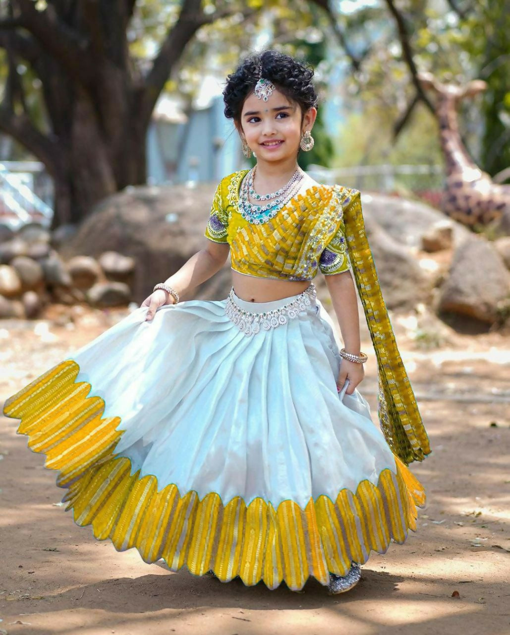 Jyoti Fashion Classy Yellow Heavy Chenille Sequins Embroidered Kids Lehenga Choli Set | Grocsy