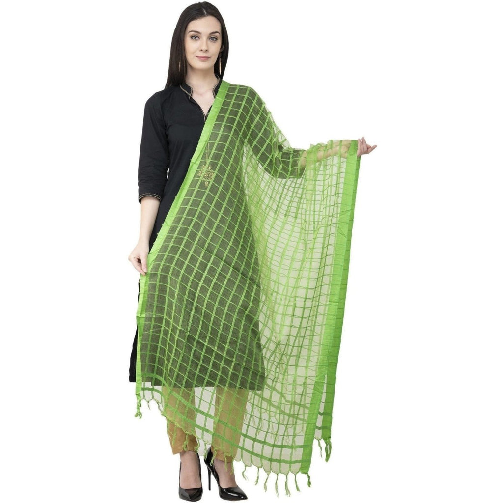 A R Silk Cotton Square Regular Dupatta Parrot Green Color Dupatta or Chunni | Grocsy