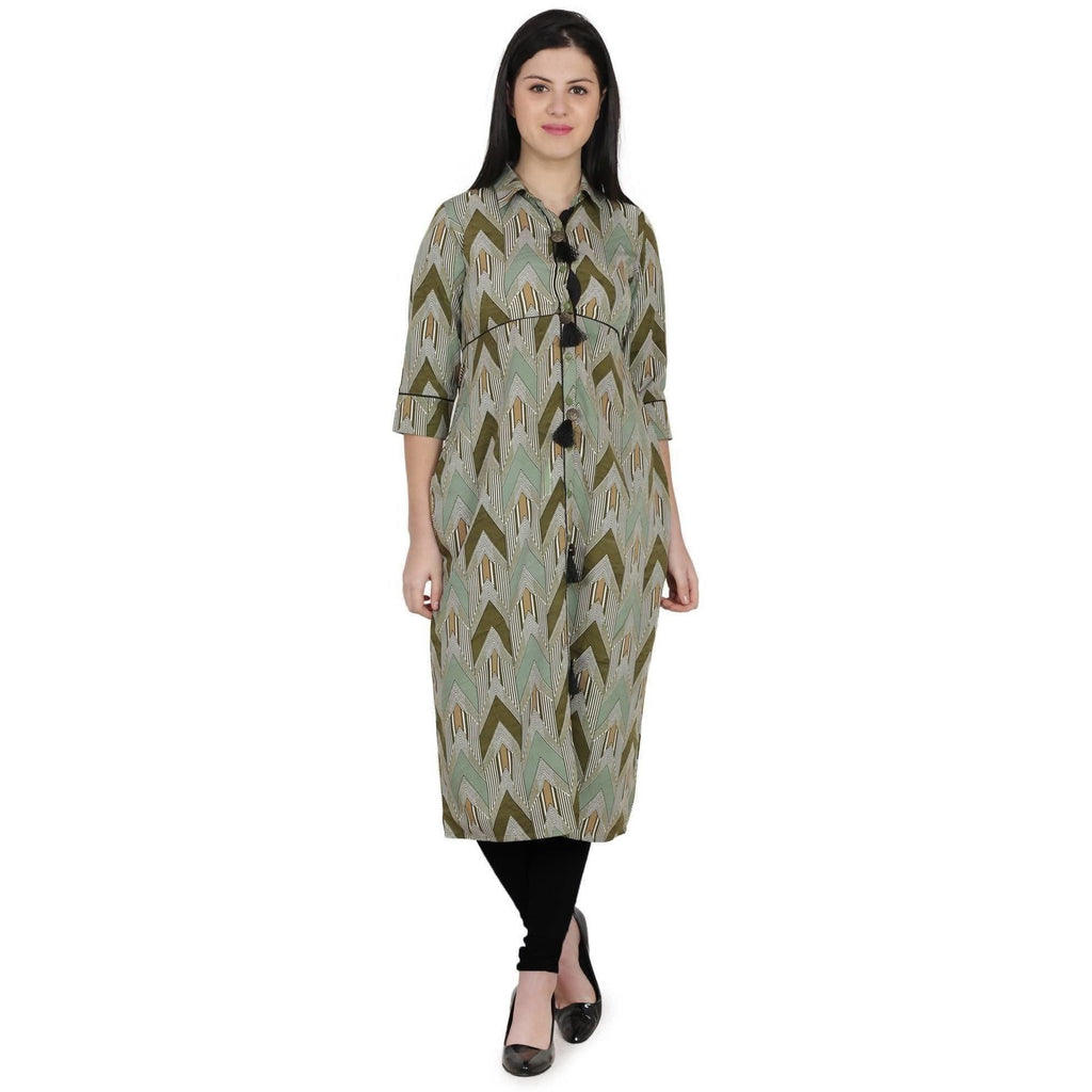Kanoor Women's Multicolour A line Collar neck kurti | Grocsy