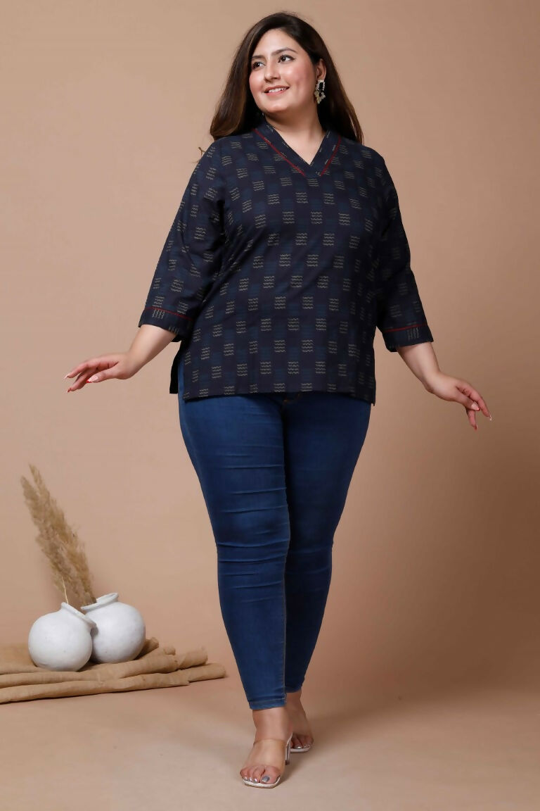 Miravan Women's Plus Size Blue Printed Indigo Kurti | Grocsy