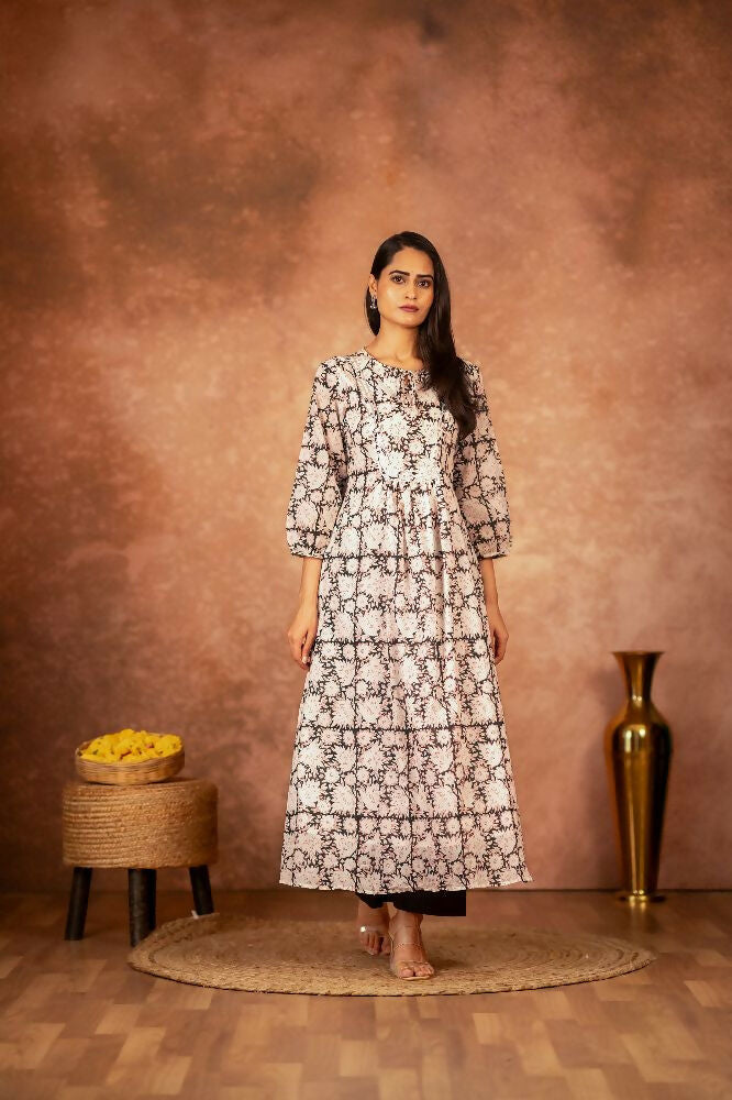 Joban Fashion Black Floral Hand Block Printed Cotton Kurta Pant Set | Grocsy
