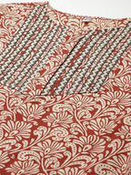 Yufta Women Beige Ethnic motifs Printed Kurta with Trouser & With Dupatta | Grocsy