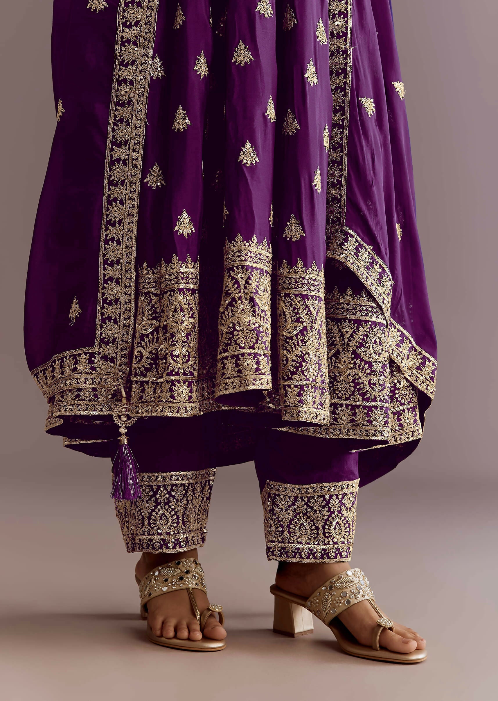Teeya Creation Wine Color Chinon Silk Embroidery Work Wedding Wear Gown | Grocsy