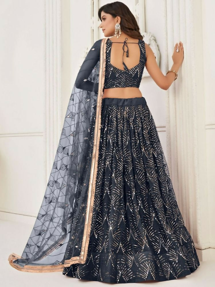 Black Butterfly Soft Net Embroidery With Real Mirror Work Lehenga Choli - Jihu Culture | Grocsy