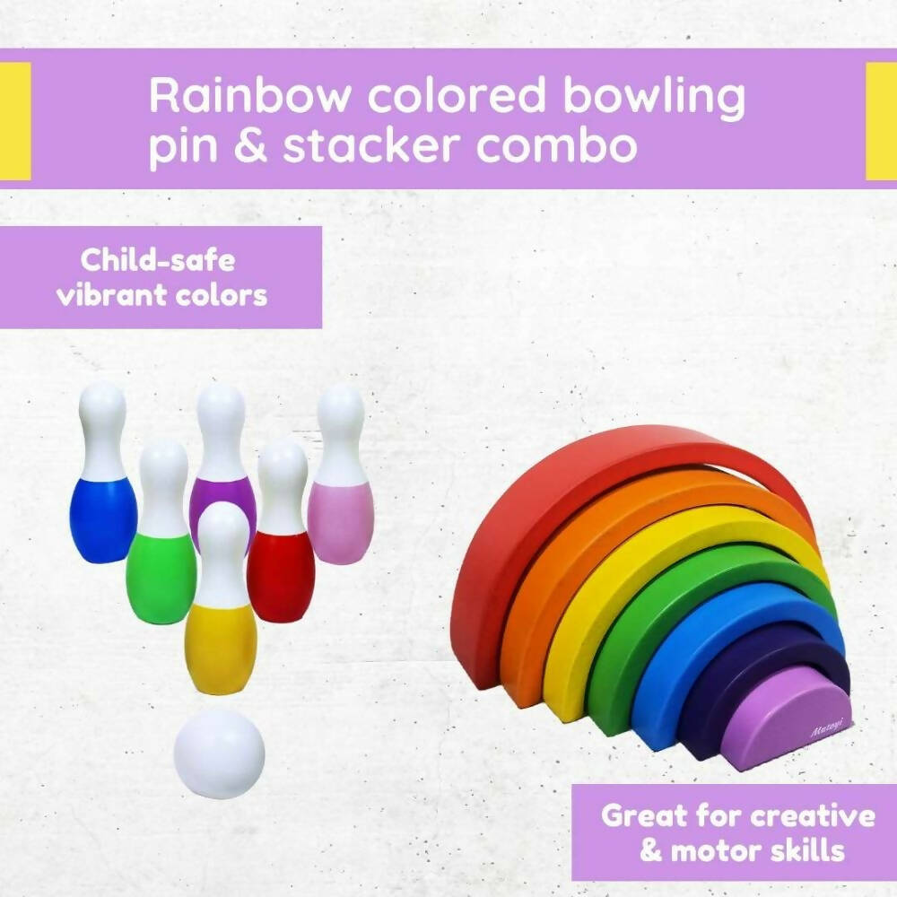 Matoyi Rainbow Colored Bowling Pin And Stacker Combo | Grocsy