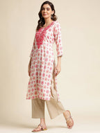 Pink Poly Rayon Aztec Printed Straight Fit Kurta - Prasuti | Grocsy