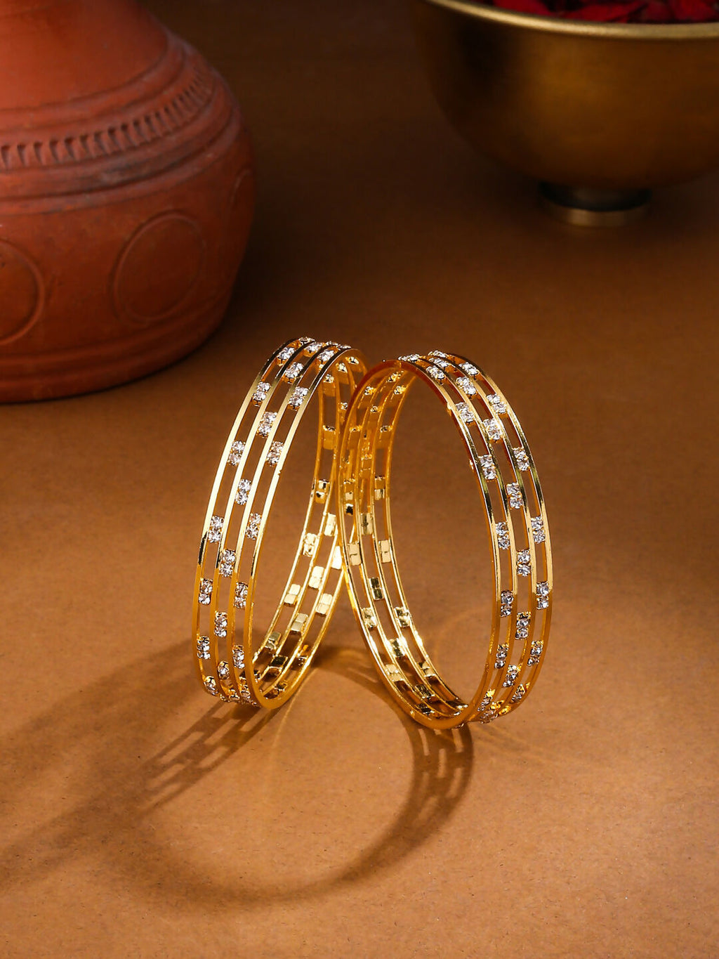NVR Women Set of 2 Gold-Polished Traditional Bangles | Grocsy
