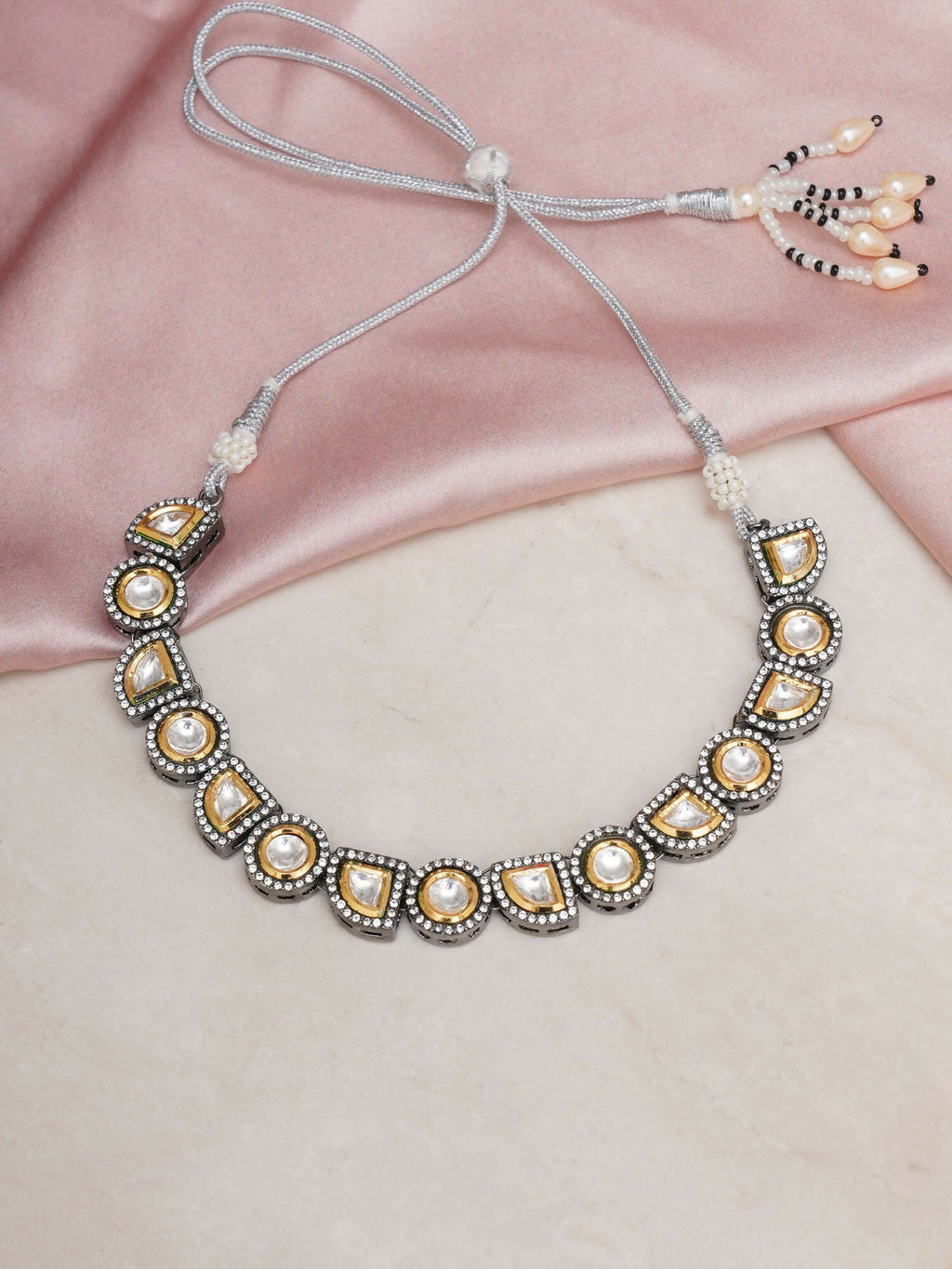 Dual Tone Kundan Neckpiece (silver) - Ruby Raang | Grocsy