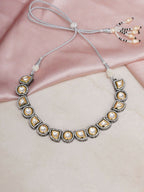 Dual Tone Kundan Neckpiece (silver) - Ruby Raang | Grocsy
