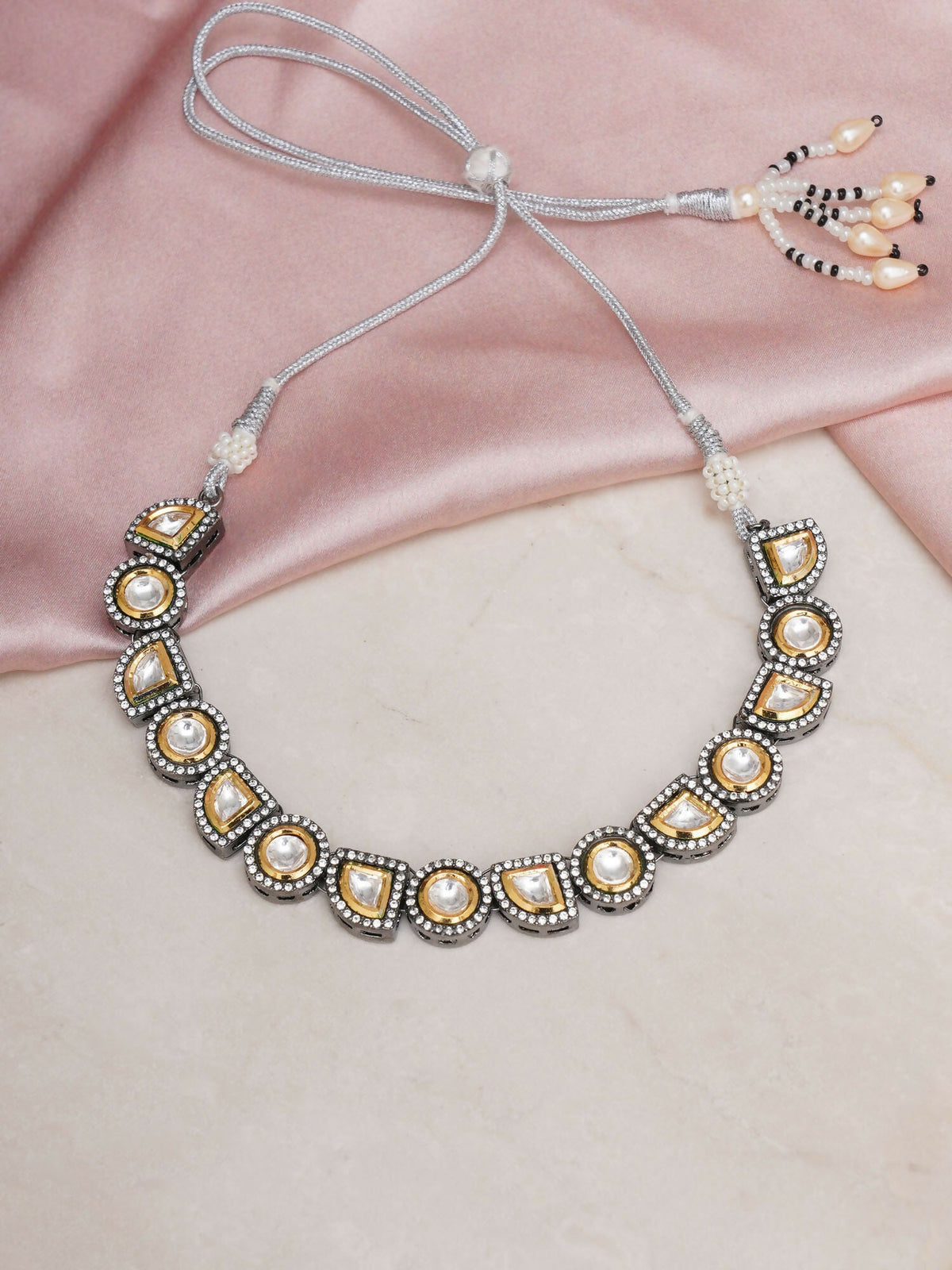 Dual Tone Kundan Neckpiece (silver) - Ruby Raang | Grocsy