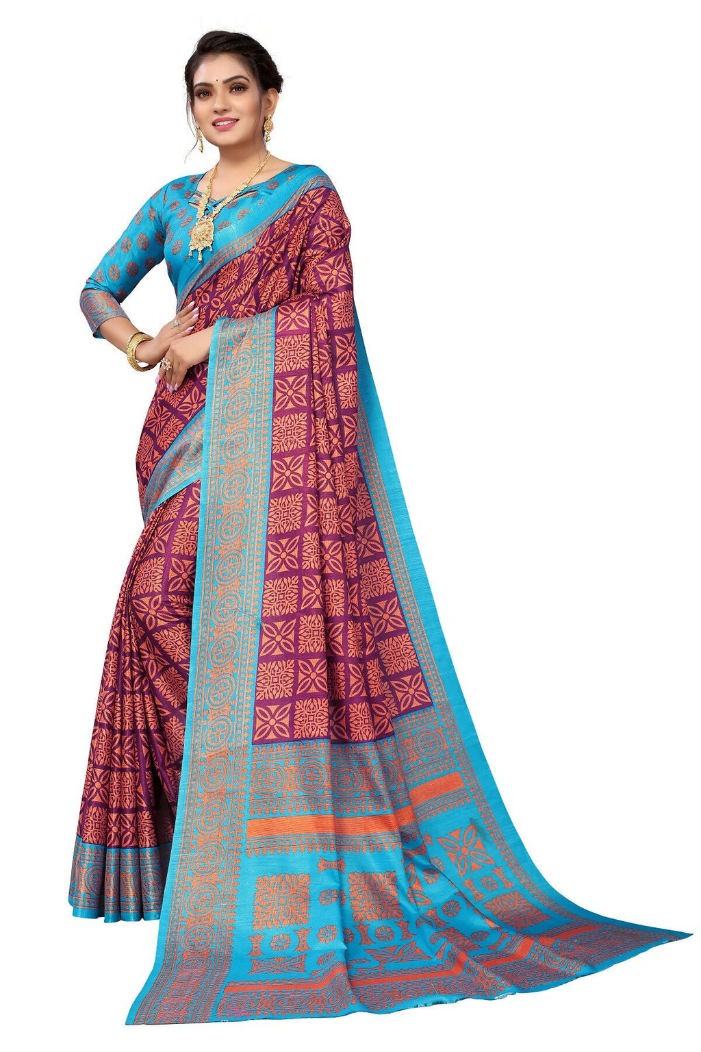 Vamika Purple Printed Art Silk Saree | Grocsy