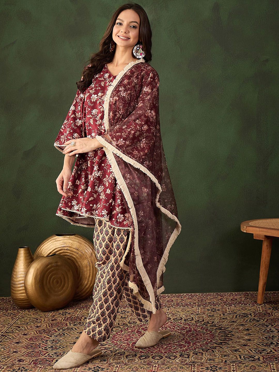 Sangria Digital Printed Anarkali Kurta & Salwar With Dupatta | Grocsy