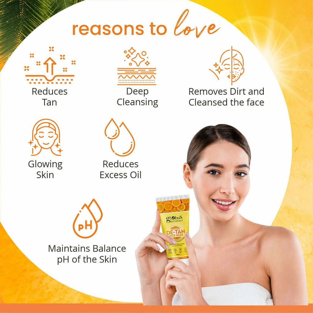 Globus Naturals De Tan Face Wash, Suitable For All Skin Types | Grocsy