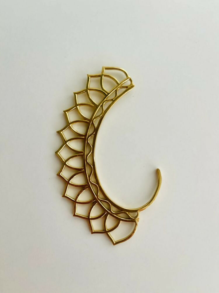 NVR Women Ethnic Gold-Polished Brass Leaf Style Ear Cuff | Grocsy