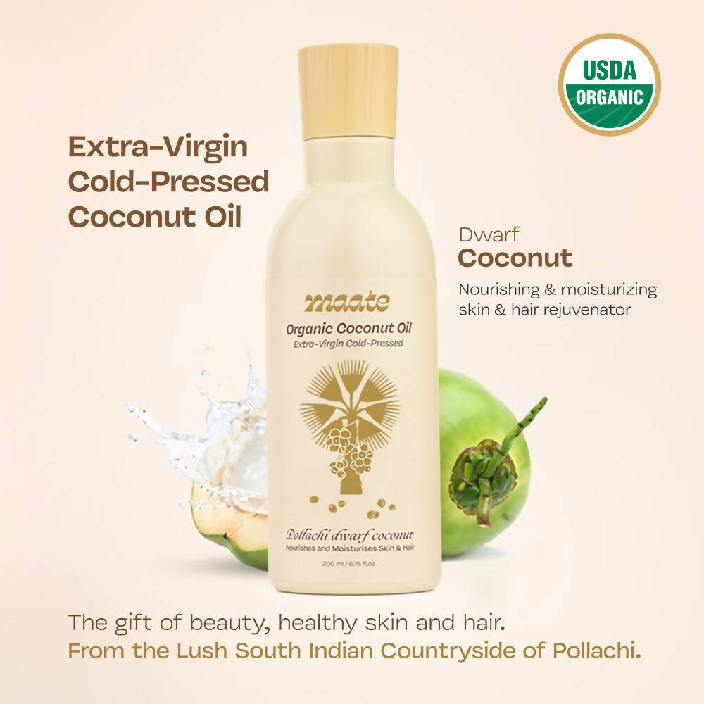 Maate Organic Coconut Oil | Extra Virgin Cold Pressed For Baby Body Massage & Hair Care Oil | Grocsy