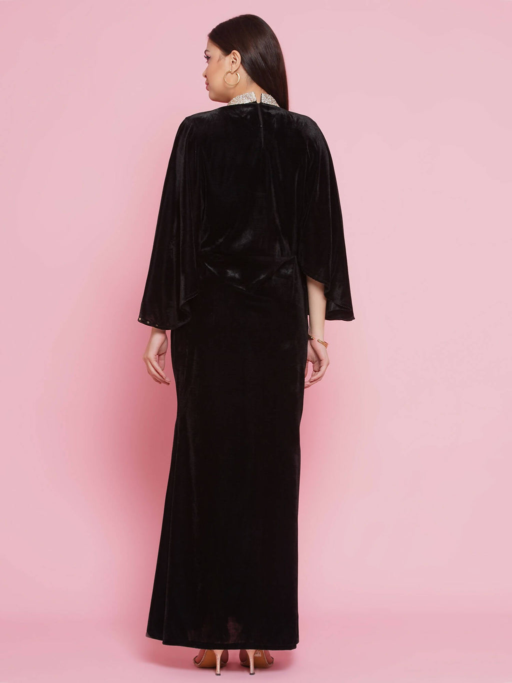 Women Republic Black Velvet Embellished Gown | Grocsy
